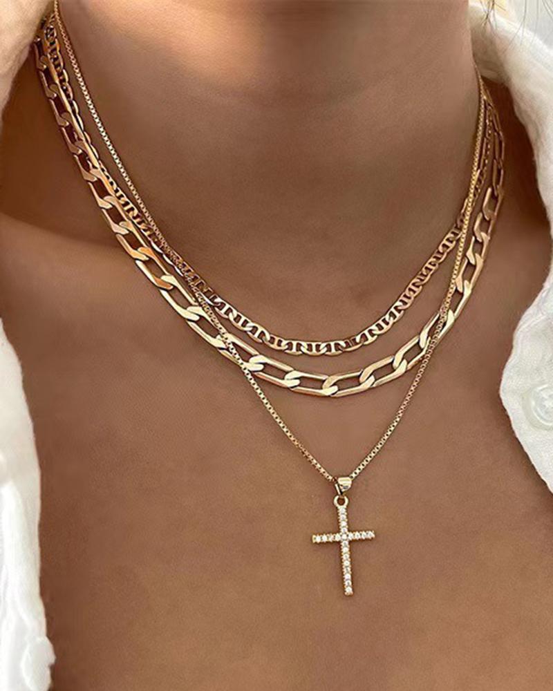 1pcs Hollow Out Multi-layered Cross Pendant Necklace