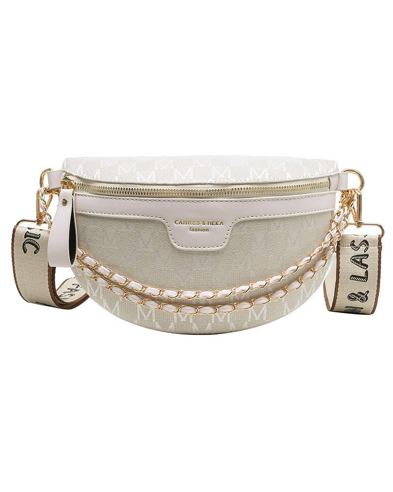 Letter Print Fanny Pack Zipper Design Crossbody Bag