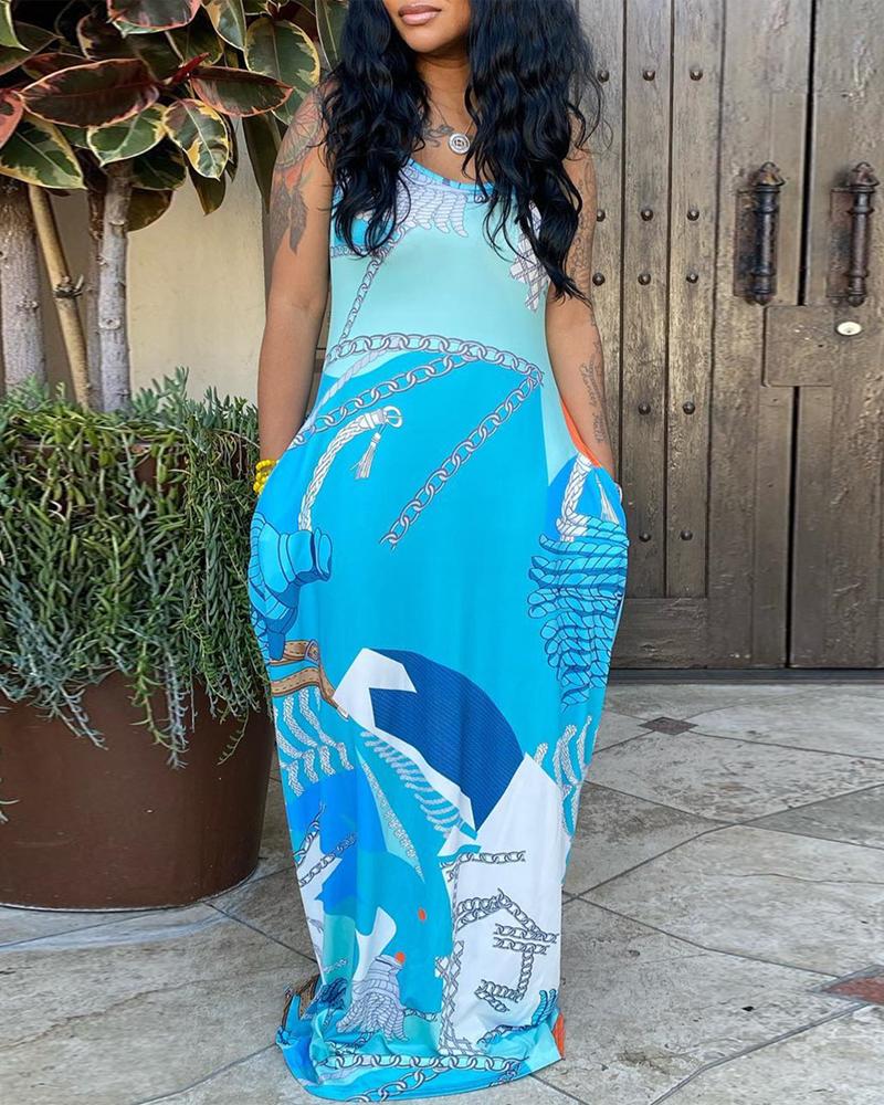 Landscape Chain Print Spaghetti Strap Maxi Dress