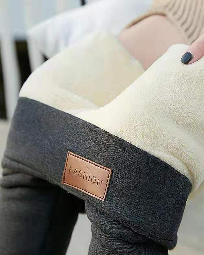   ChicMe Label Patch High Waist Thermal Warm Fleece Lined Leggings