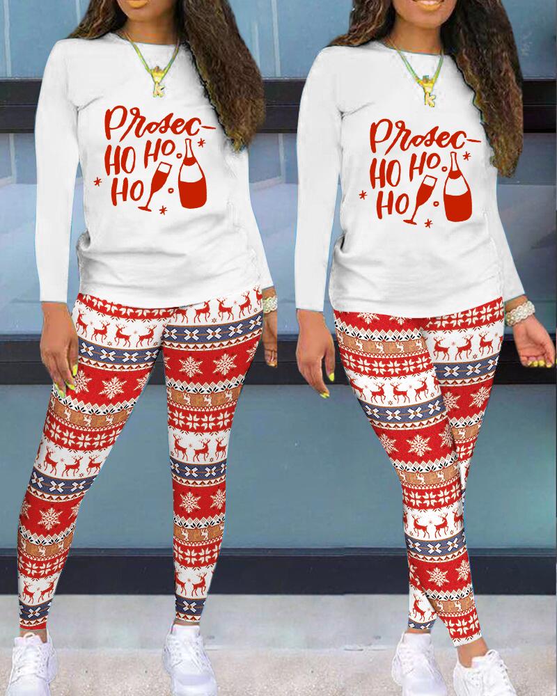 Christmas Fair Isle Pattern Print Long Sleeve Top & Pants Set