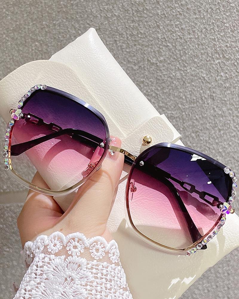 1Pair Square Rhinestone Ombre Sunglasses