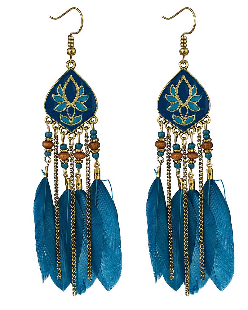 1Pair Bohemian Hollow Out Geometric Feather Drop Earrings