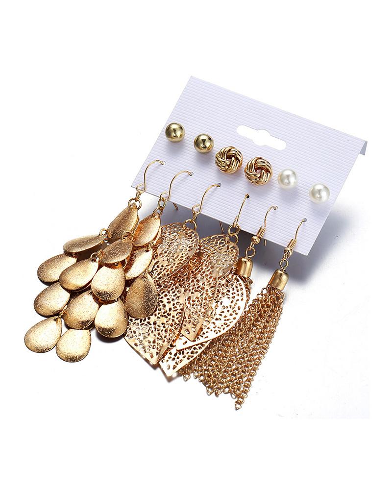 6 Pairs Beaded Hoop Tassel Ear Cuff Earring Set