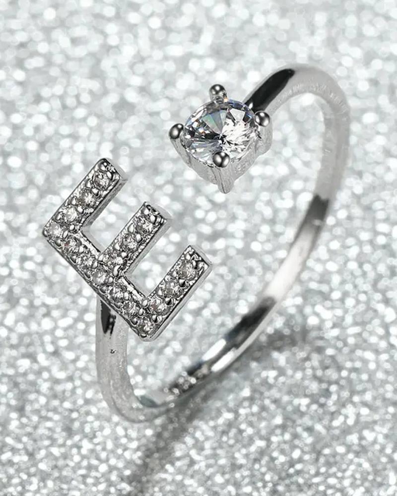 1pc Rhinestone Letter Shaped Opening Ring