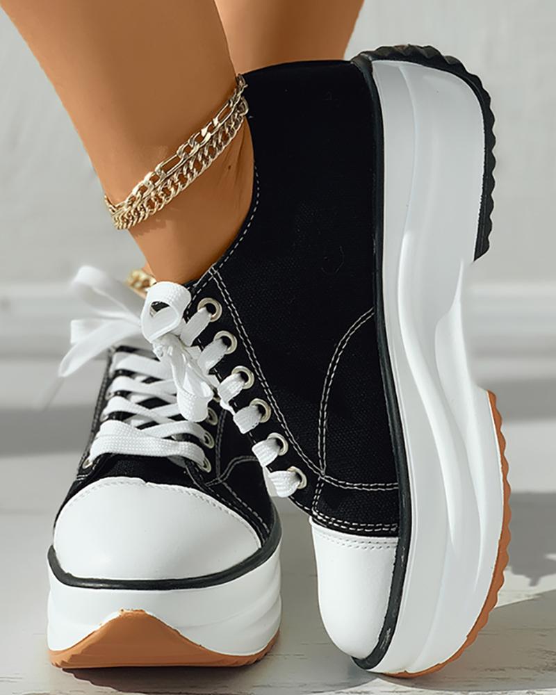 Stitch Detail Lace-up Front Canvas Shoes