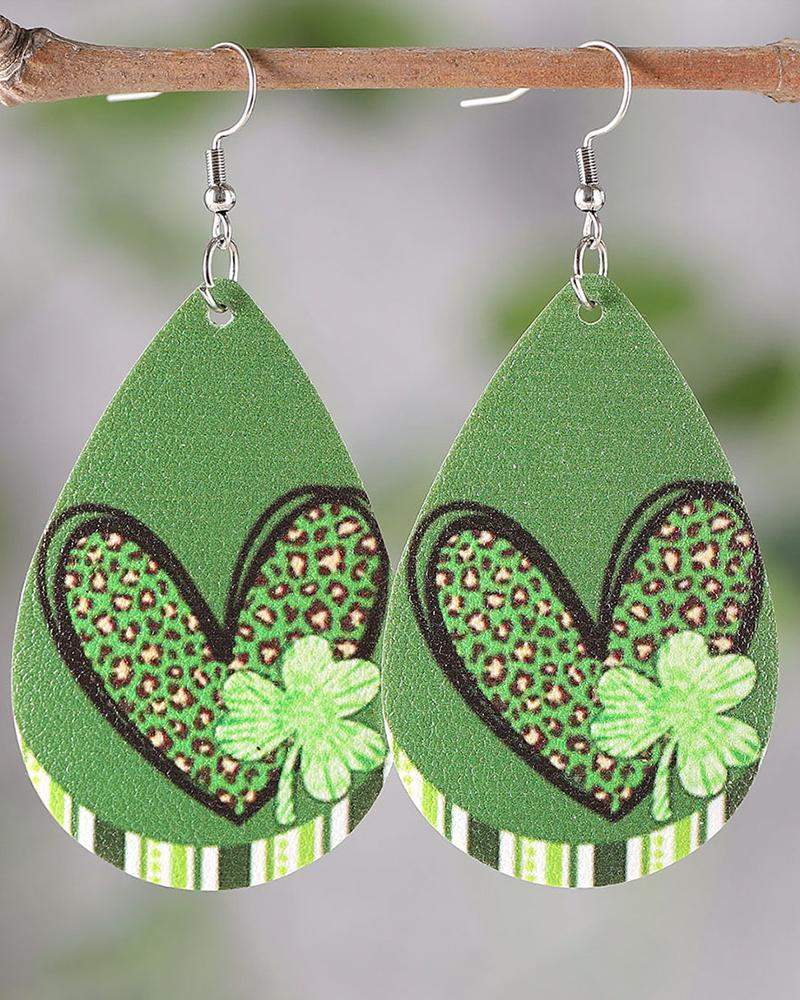 1Pair St. Patrick's Day Clover Heart Teardrop Earrings