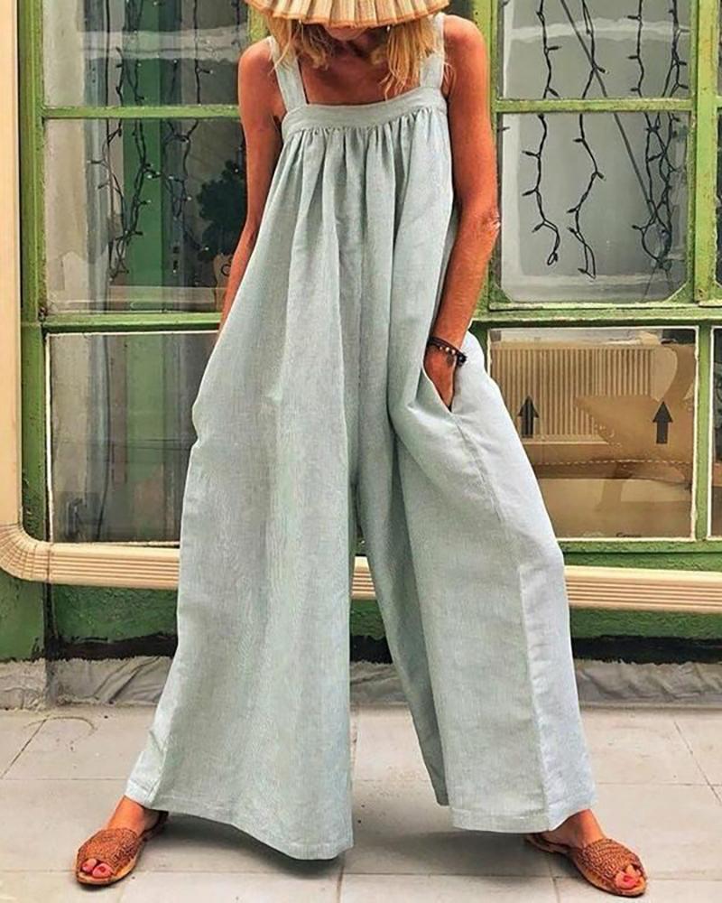 Ruched Pocket Decor Casual Wide Leg Jumpsuit