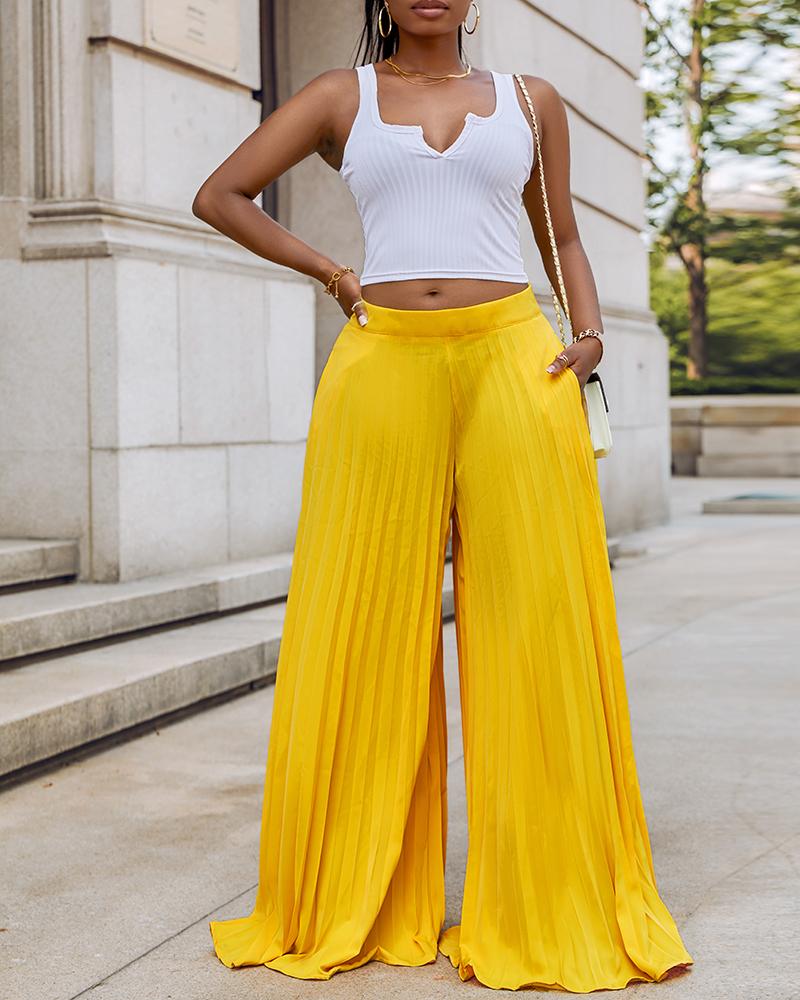 Pleated High Waist Wide Leg Pants