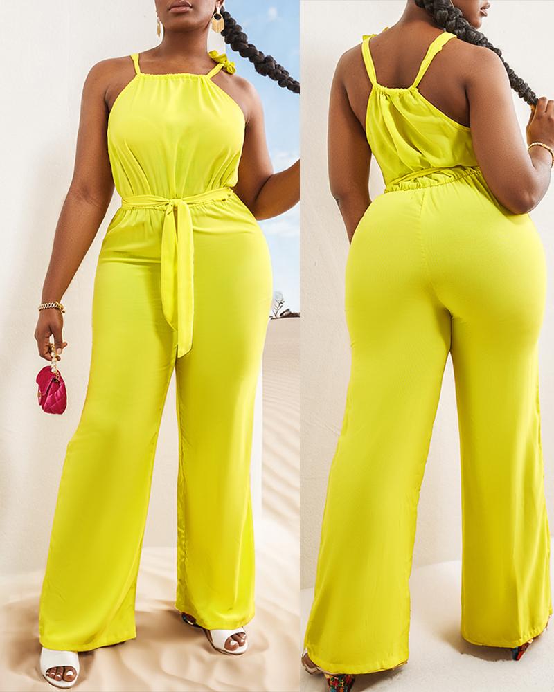 Sleeveless Tied Detail Belted Jumpsuit