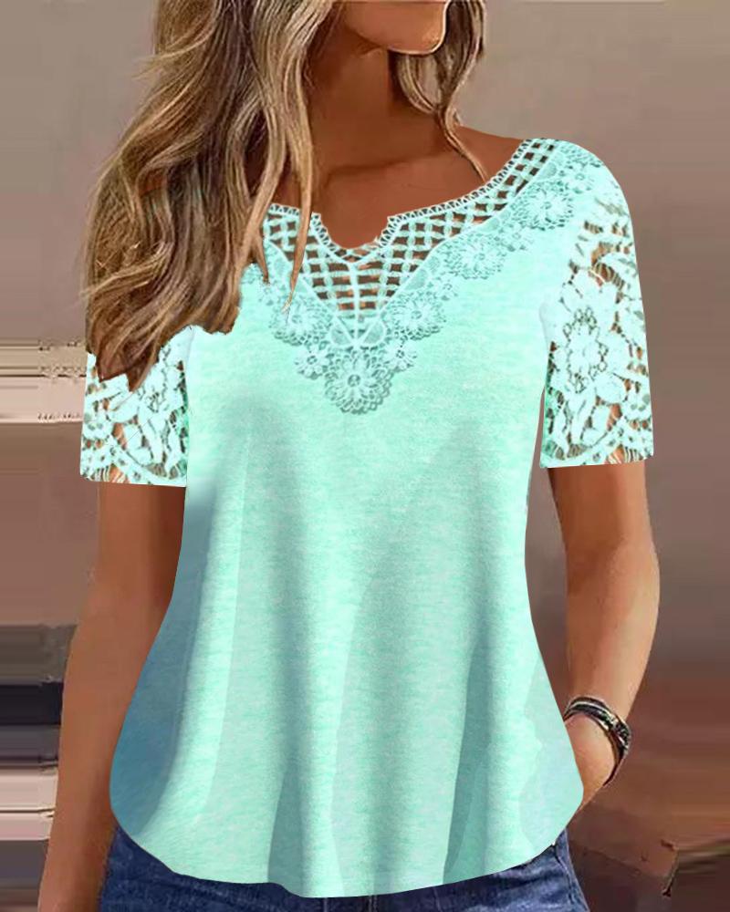 Contrast Lace Short Sleeve Top