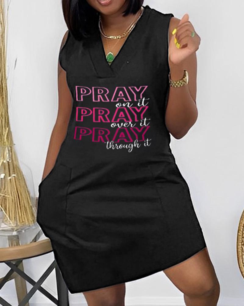 Pray On It Pray Over It Pray Through It Print Sleeveless Casual Dress