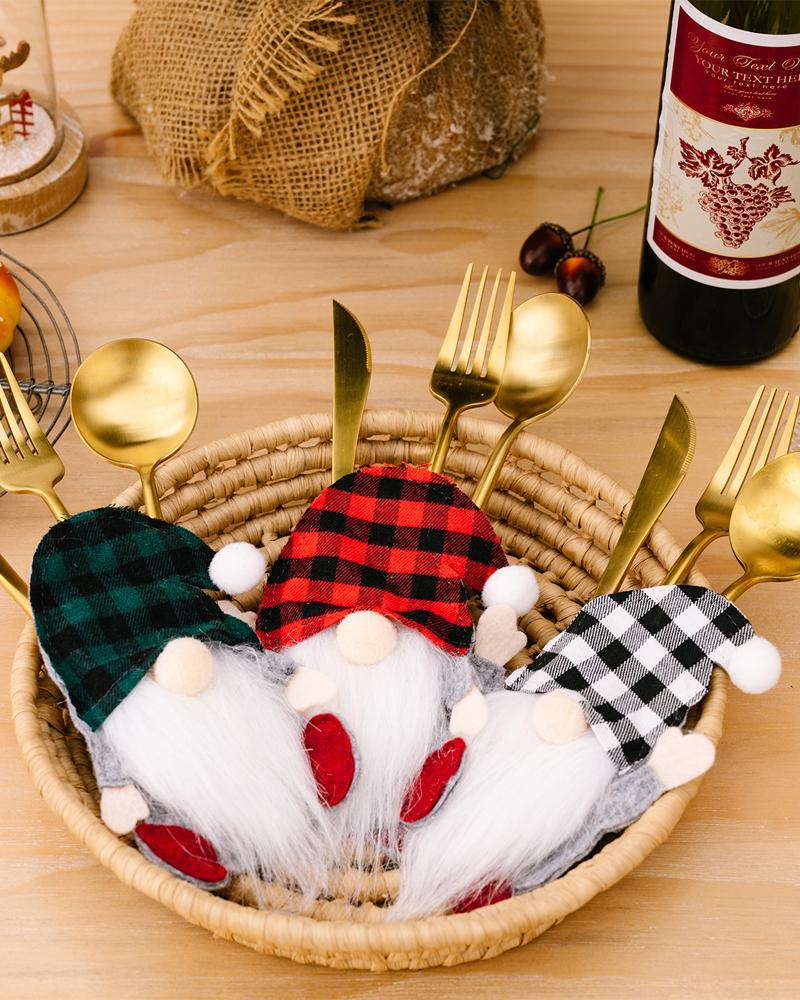 1pc Christmas Gnome Silverware Holder Tableware Cutlery Fork Spoon Knives Storage Bag Dinner Table Decorations Party Supplies