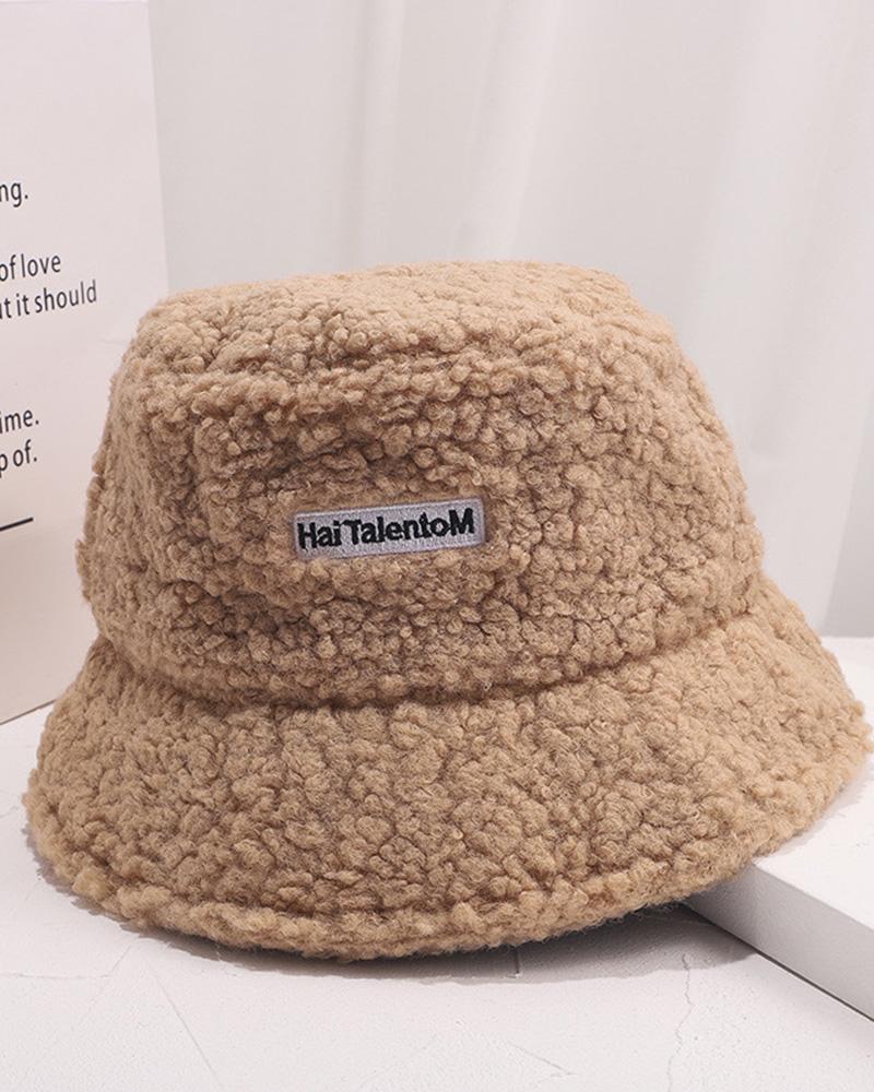 Letter Embroidery Fluffy Winter Thermal Bucket Hat