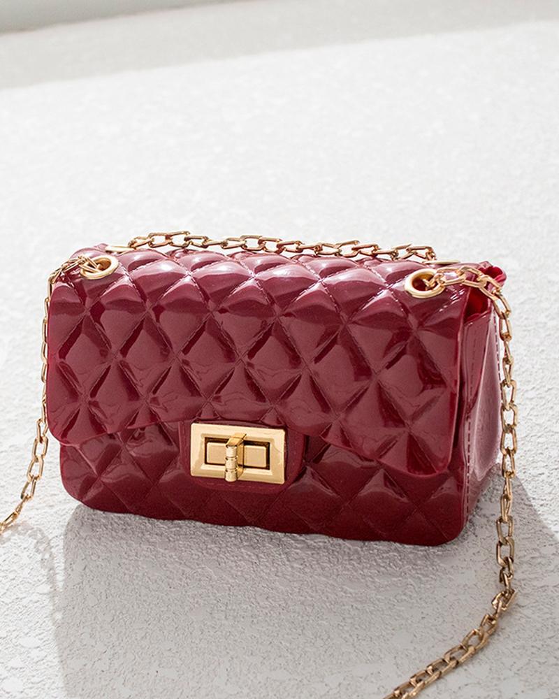 Quilted Twist Lock Chain Strap Flap Crossbody Bag
