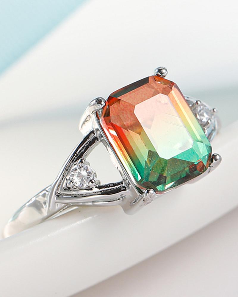 1pc Gradient Color Square Crystal Stone Ring