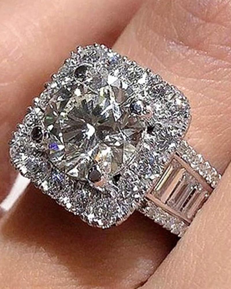 1pc Faux Zircon Square Wedding Ring