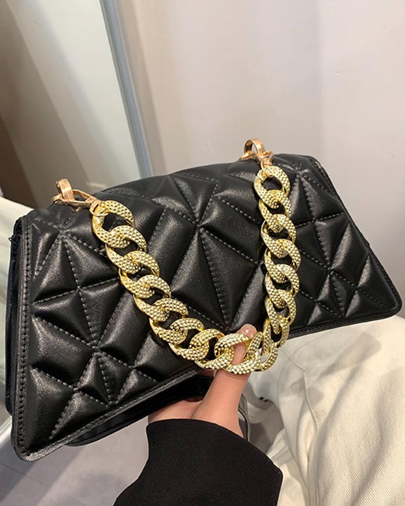 Chain Strap Zipper Design Quilted Crossbody Bag