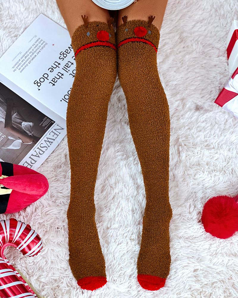 1Pair Christmas Cartoon Thigh Socks Warm Stockings