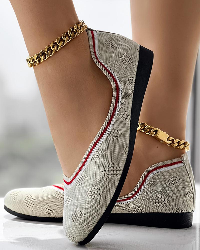 Hollow Out Breathable Striped Slip-On Loafers