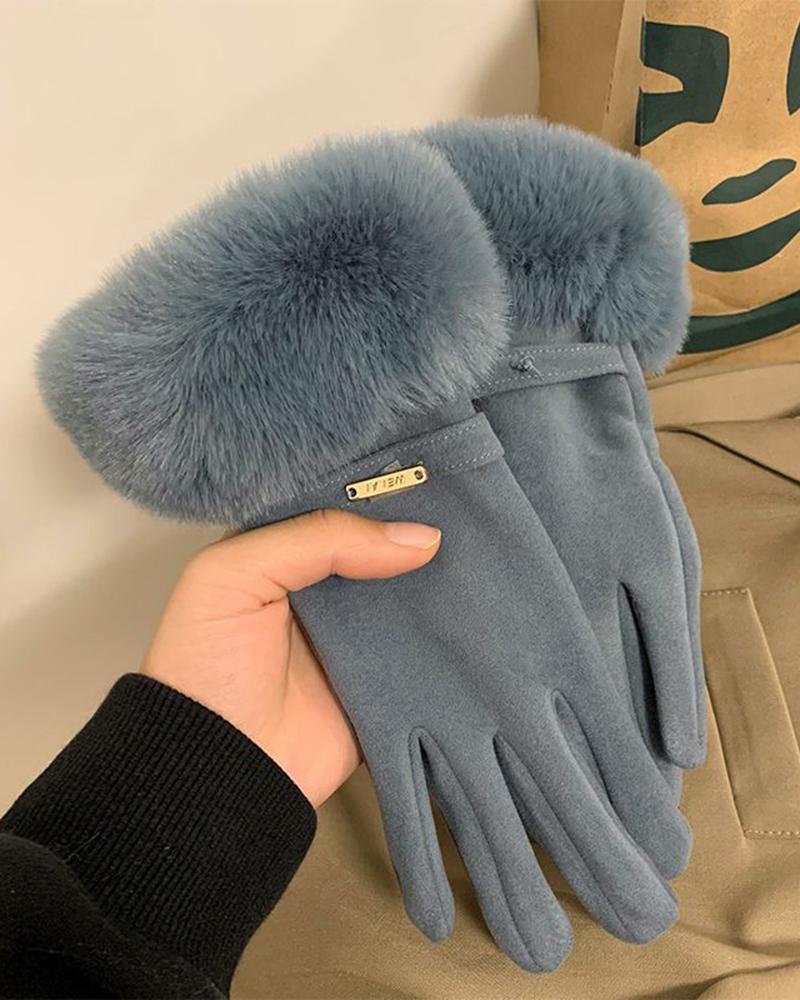 1Pair Faux Fur Lined Driving Winter Warm Gloves