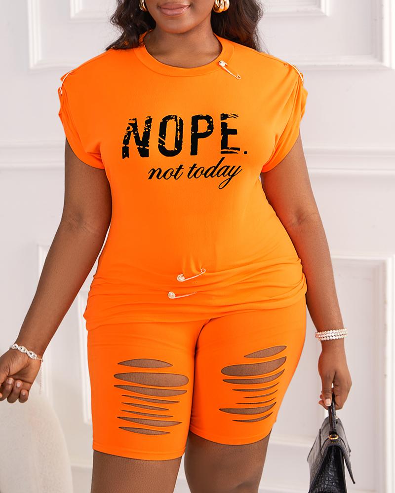 Nope Not Today Print Casual Top & Shorts Set