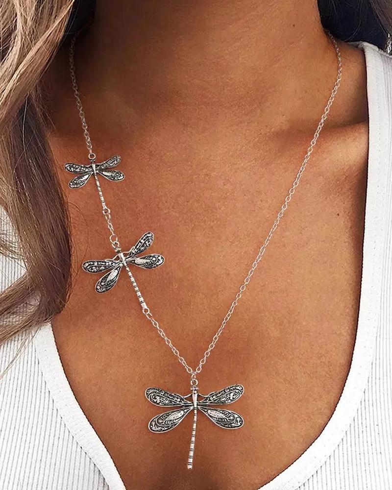 1pc Asymmetrical Dragonfly Tribal Pendant Necklace