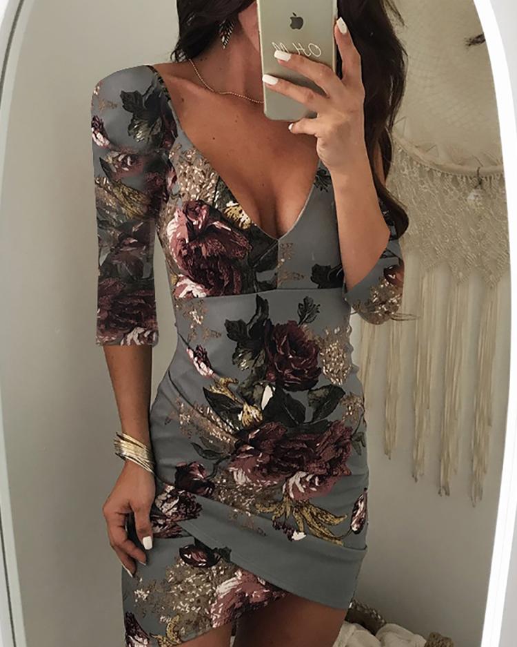 Cutout Backless Floral Print Dress