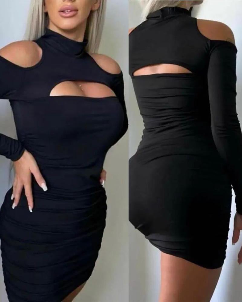 Cold Shoulder Ruched Cutout Bodycon Dress