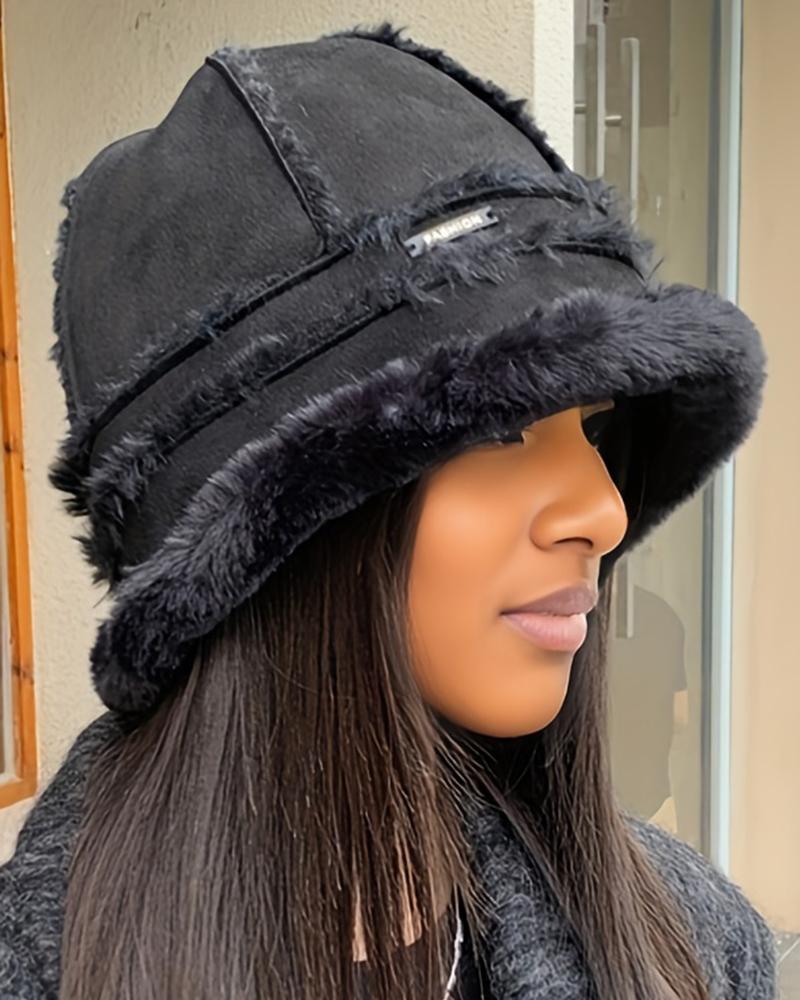 Faux Fur Piping Winter Thermal Bucket Hat