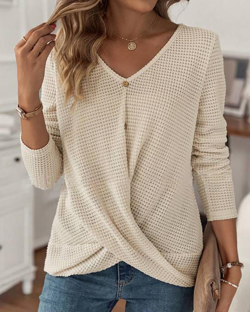 V-Neck Overlap Buttoned Casual Top