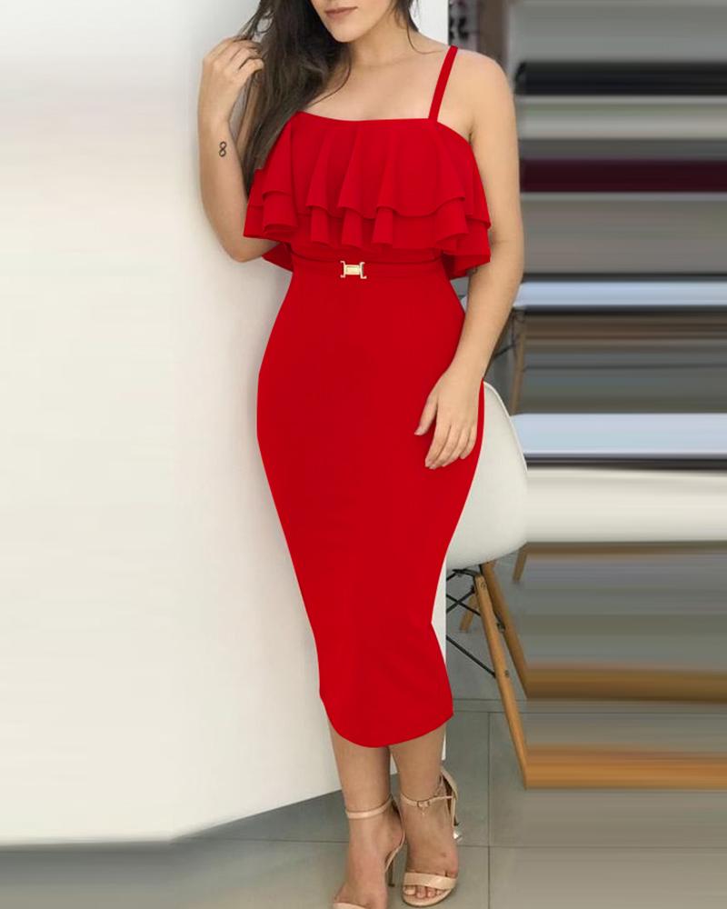 Layered Ruffles Spaghetti Strap Midi Dress