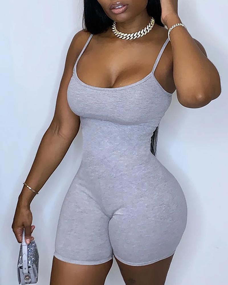 Spaghetti Strap Plain Active Romper