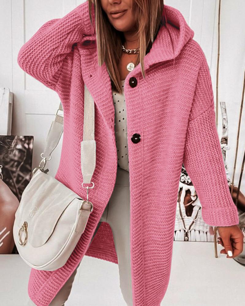 Long Sleeve Button Front Knit Hooded Cardigan