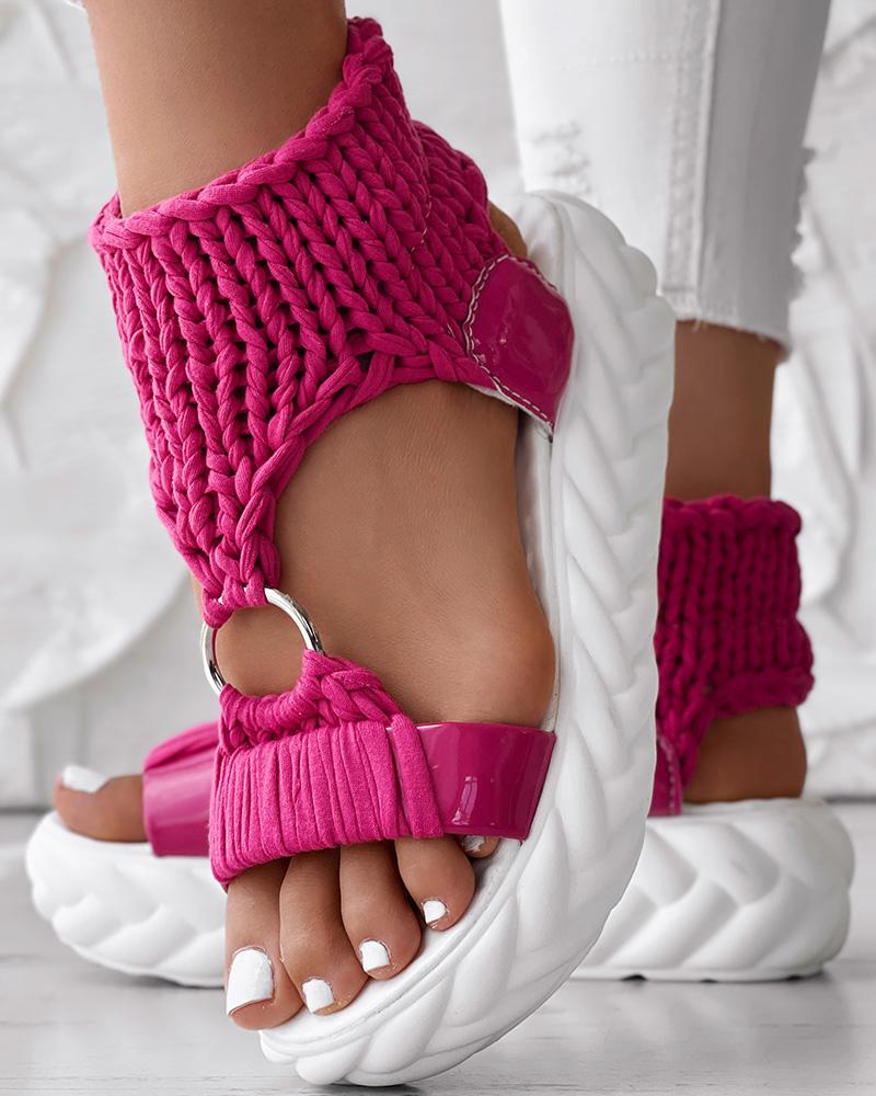 Braided Knit O-Ring Cutout Platform Sandals