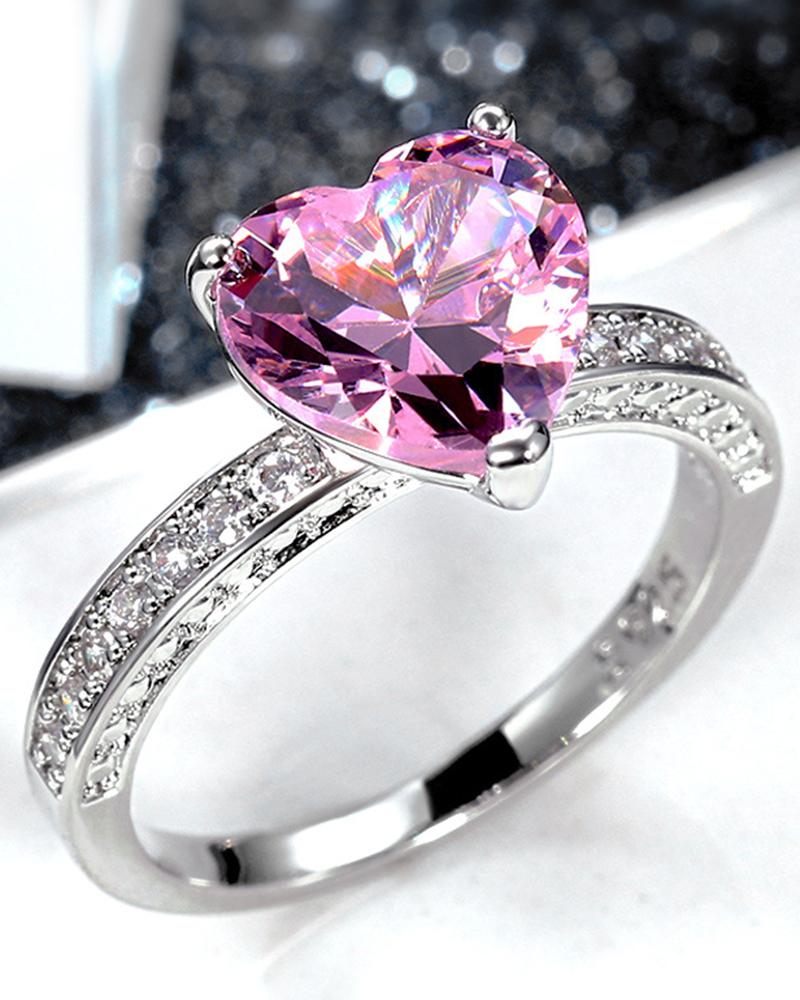 1pc Faux Zircon Heart Shaped Wedding Ring