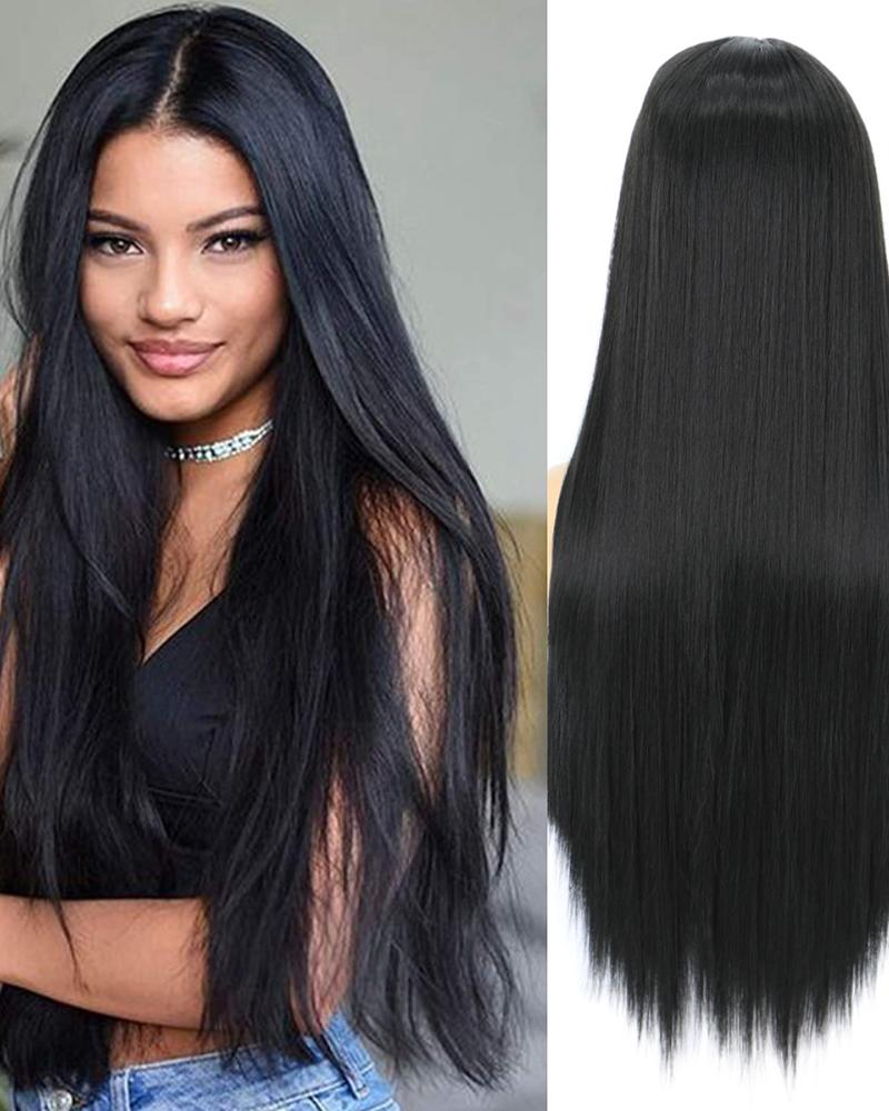 Hair Care&Styling  ChicMe 28 Inches Long Straight Lace Front Wig Synthetic Black Wig Glueless Lace Natural Looking Wigs