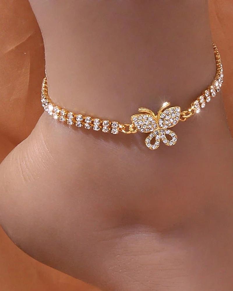 1pc Rhinestone Butterfly Pattern Chain Anklet