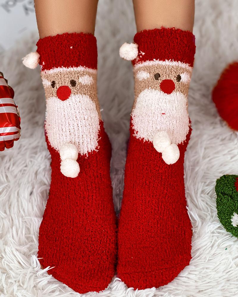 1Pair Christmas Santa Fuzzy Thermal Socks