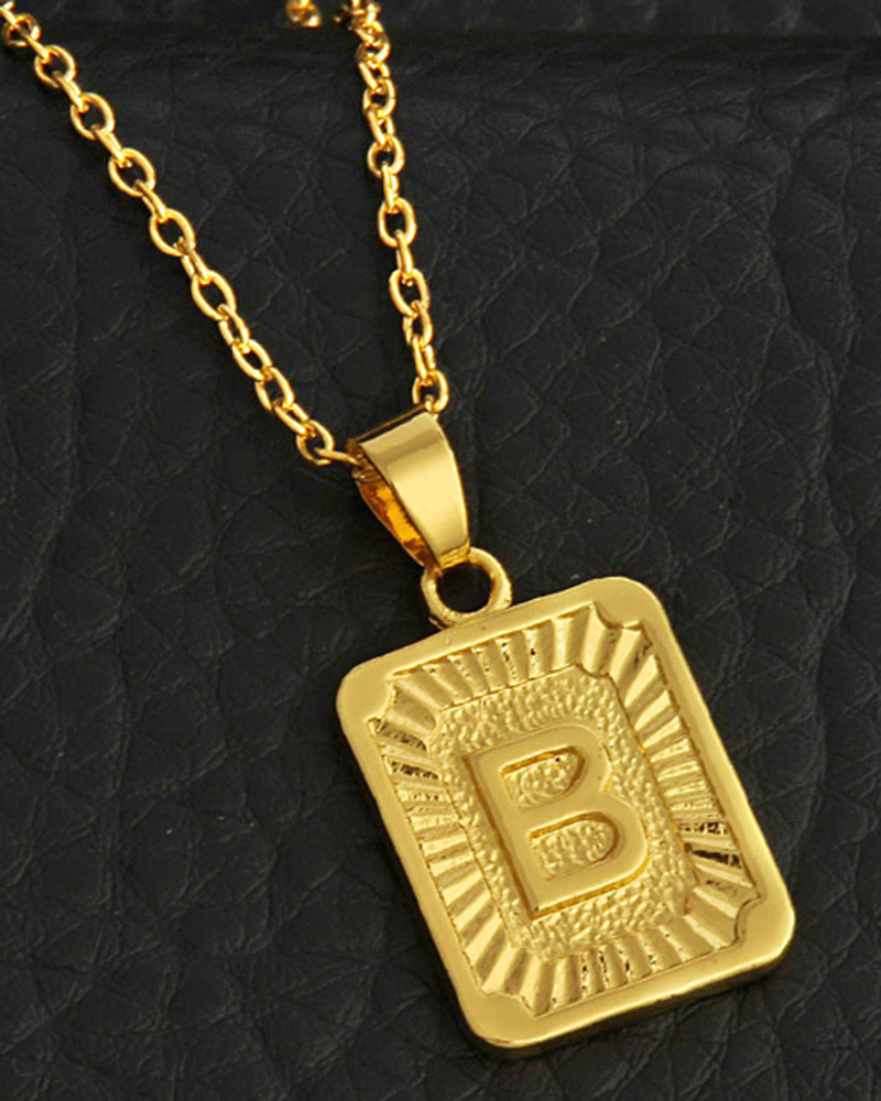 1pc Letter Embossed Square Pendant Necklace