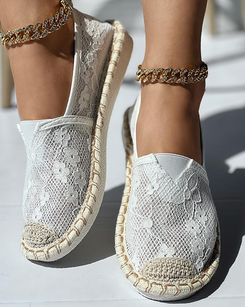 Crochet Lace Round Toe Slip-On