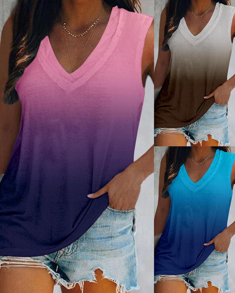 Ombre V-Neck Casual Tank Top