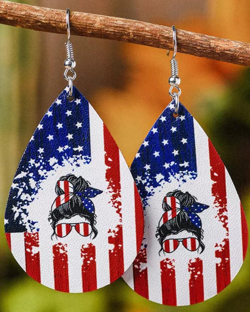 Independence Day Flag Figure Print Hook Earrings