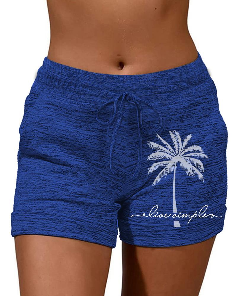  Live Simple Coconut Tree Print Drawstring Shorts