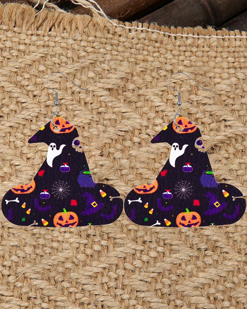 1Pair Halloween Graphic Pumpkin Print Drop Earrings