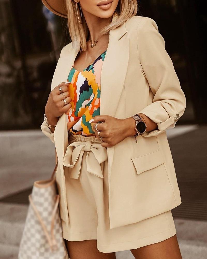 Roll Up Sleeve Lapel Collar Blazer