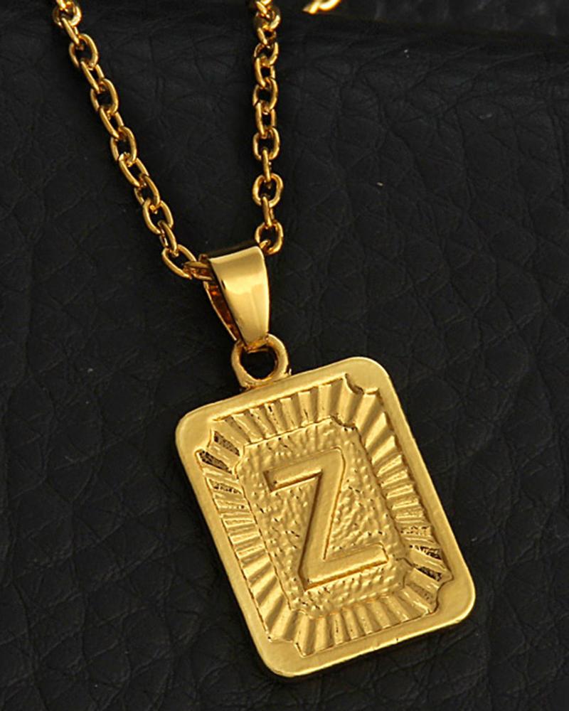 1pc Letter Embossed Square Pendant Necklace