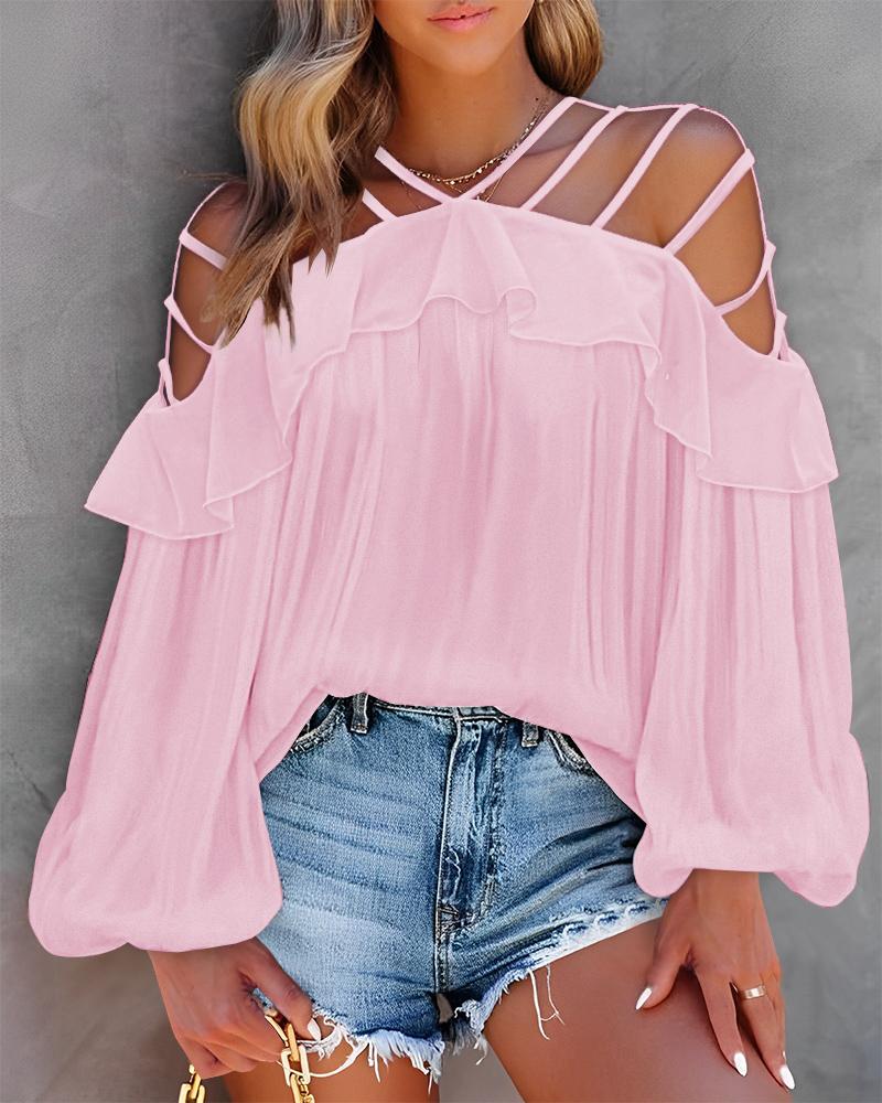 Cold Shoulder Ruffle Hem Cutout Top