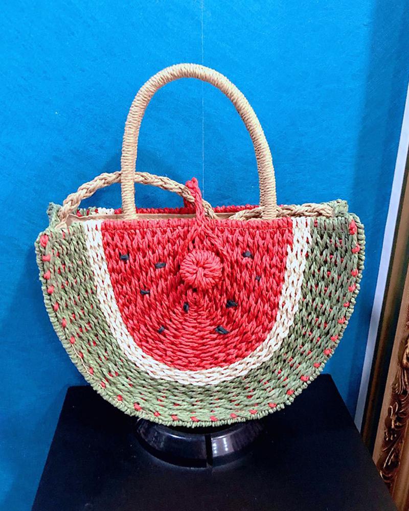 Colorblock Half Watermelon Shaped Straw Bag