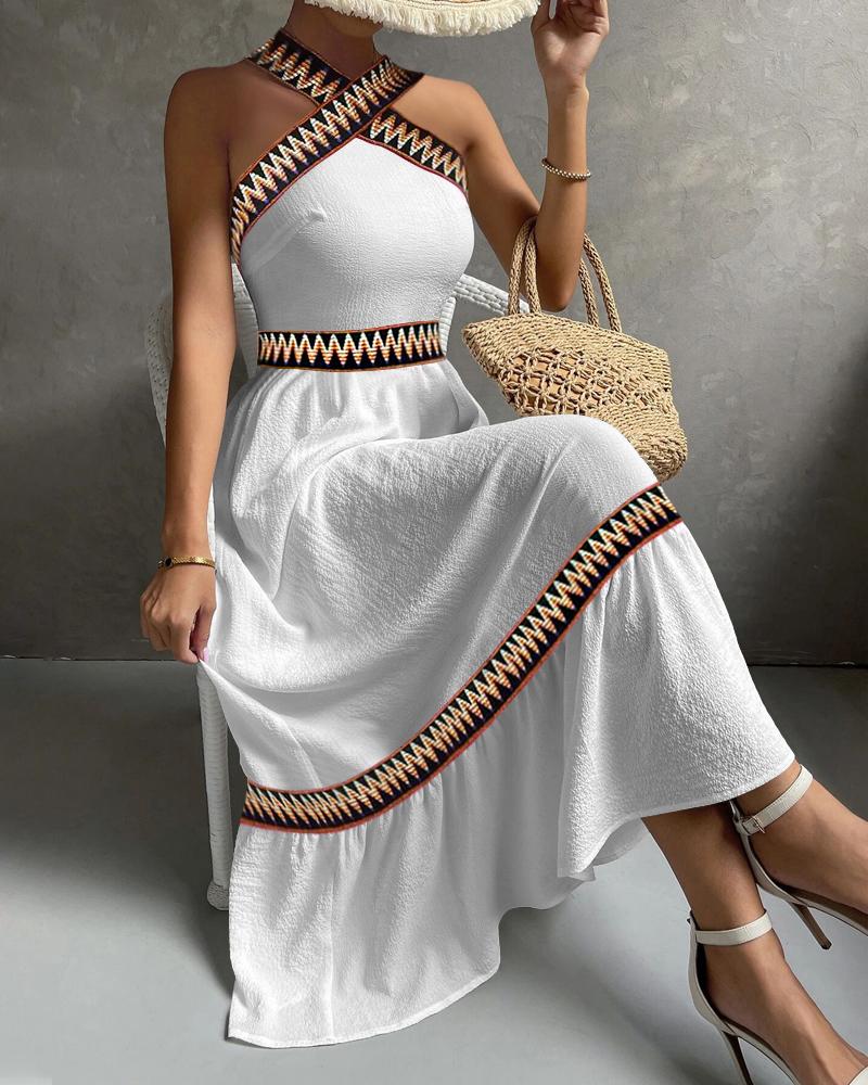 Geometric Print Patchwork Sleeveless Maxi Dress